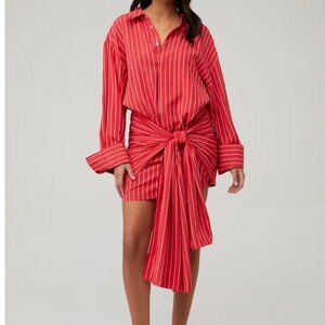 Bardot Malira Long-Sleeve Mini Shirt Dress – Red Stripe – XS (NWT)